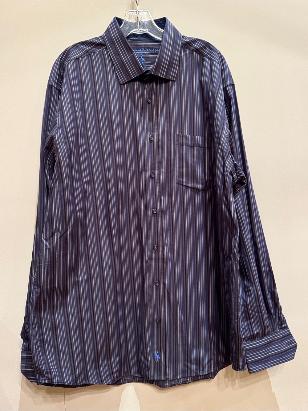 Chaps Men’s Navy and Light Blue Striped Dress Shirt